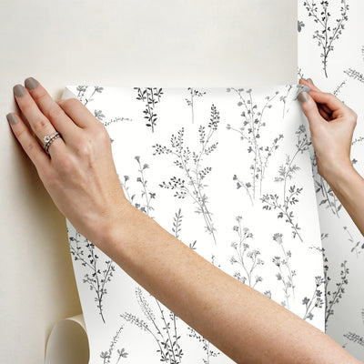 product image for Wildflower Sprigs Peel & Stick Wallpaper in Black/White 2