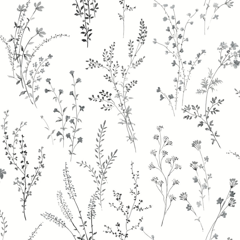 media image for Wildflower Sprigs Peel & Stick Wallpaper in Black/White 214