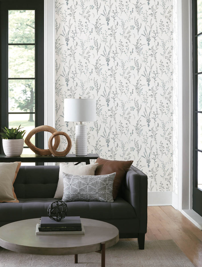 media image for Wildflower Sprigs Peel & Stick Wallpaper in Blue/Green 225