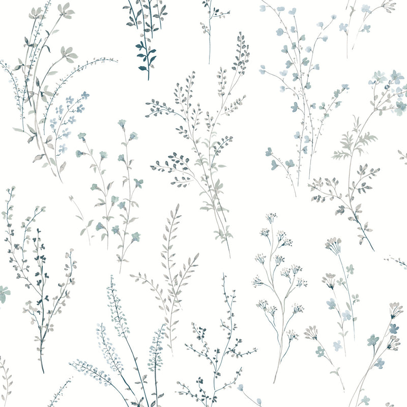 media image for Wildflower Sprigs Peel & Stick Wallpaper in Blue/Green 229