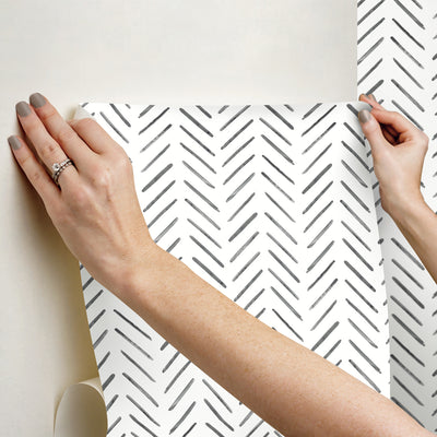 product image for Painted Herringbone Peel & Stick Wallpaper in Black 23