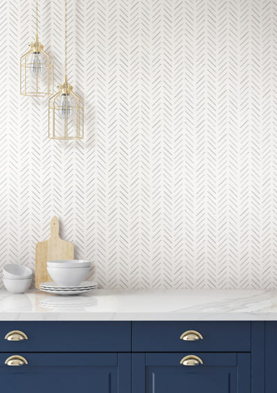 product image for Painted Herringbone Peel & Stick Wallpaper in Fog 67