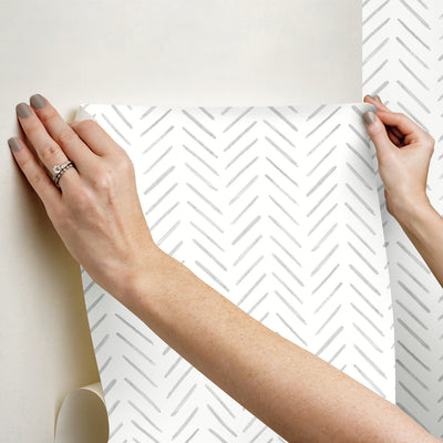 product image for Painted Herringbone Peel & Stick Wallpaper in Fog 54