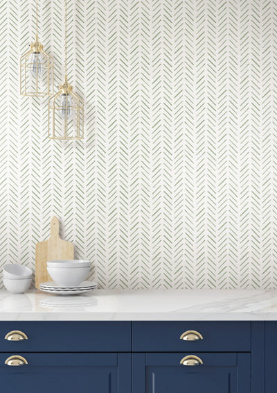 product image for Painted Herringbone Peel & Stick Wallpaper in Fern 37