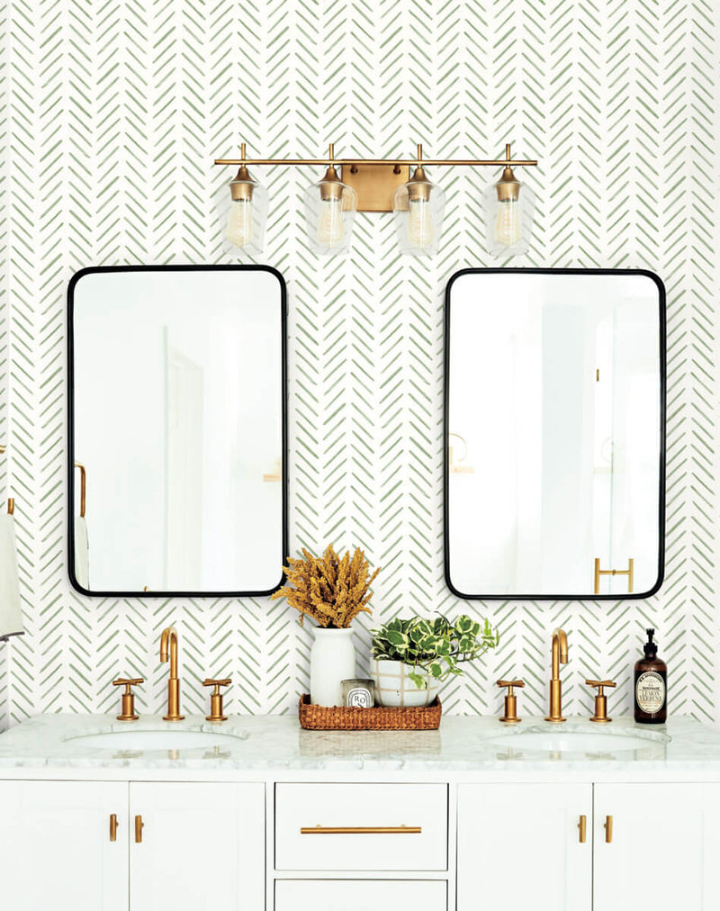 media image for Painted Herringbone Peel & Stick Wallpaper in Fern 294