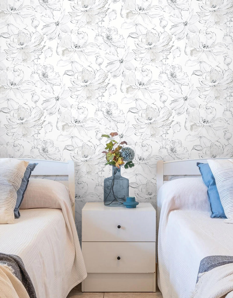 media image for Floral Dreams Peel & Stick Wallpaper in Grey 20