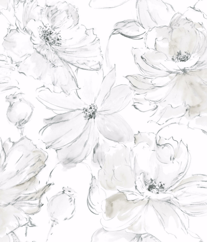 media image for Floral Dreams Peel & Stick Wallpaper in Grey 275