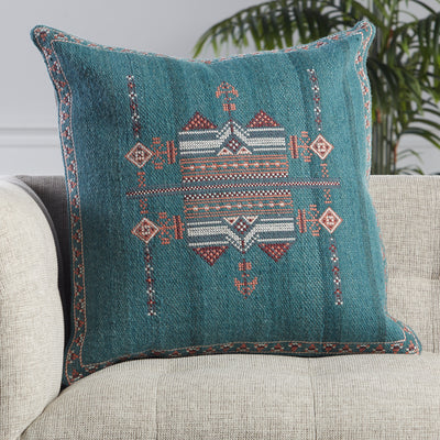 product image for Zaida Tribal Pillow in Teal & Terracotta by Jaipur Living 76
