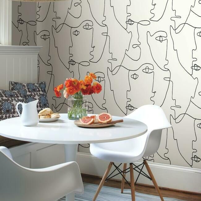 media image for Pablo Portraits Peel & Stick Wallpaper in Black and White by York Wallcoverings 277