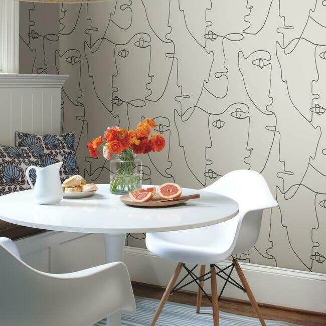 media image for Pablo Portraits Peel & Stick Wallpaper in Linen and Charcoal by York Wallcoverings 21