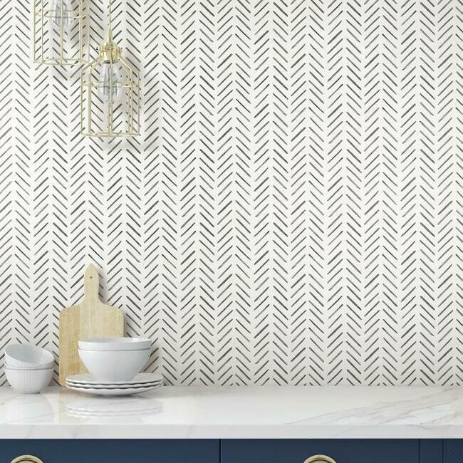 media image for Painted Herringbone Wallpaper in Black from the Water& 284