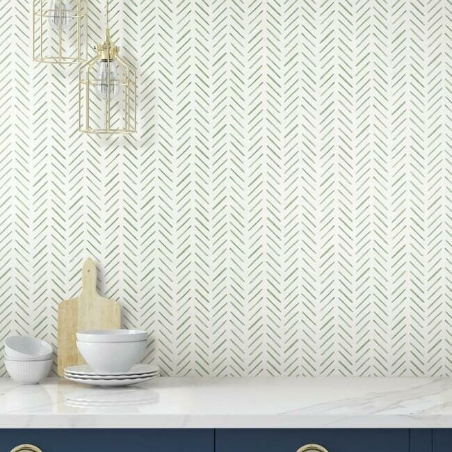 media image for Painted Herringbone Wallpaper in Fern from the Water& 238