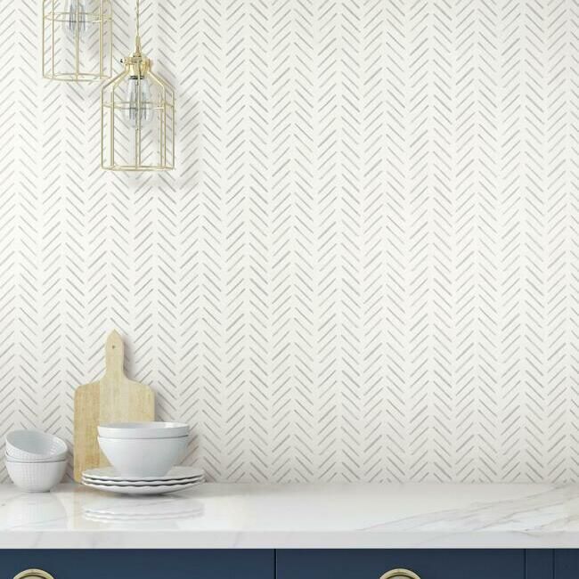media image for Painted Herringbone Wallpaper in Fog from the Water& 233