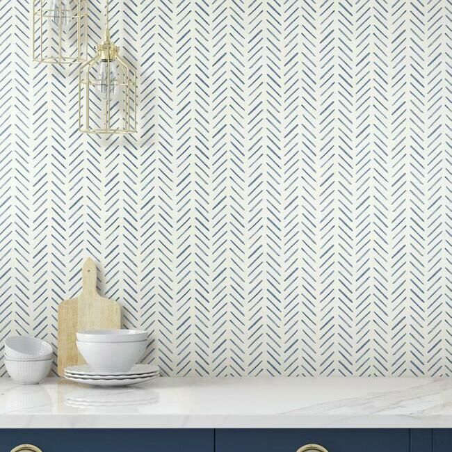 media image for Painted Herringbone Wallpaper in Navy from the Water& 262