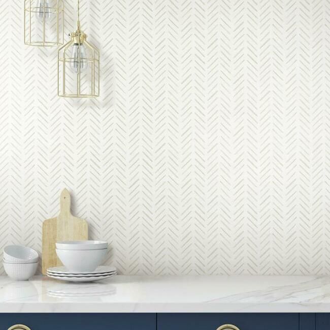 media image for Painted Herringbone Wallpaper in Sand from the Water& 297