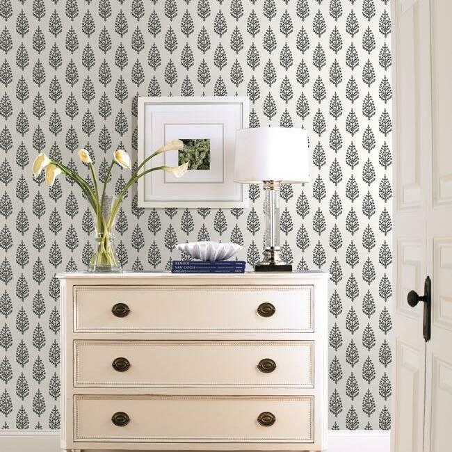 media image for Paisley On Calico Wallpaper in Black and White from the Simply Farmhouse Collection by York Wallcoverings 299