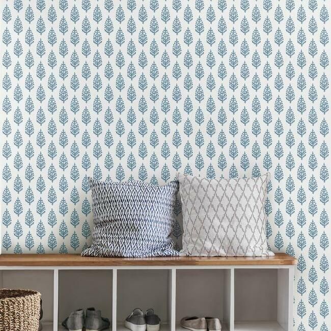 media image for Paisley On Calico Wallpaper in Blue from the Simply Farmhouse Collection by York Wallcoverings 239
