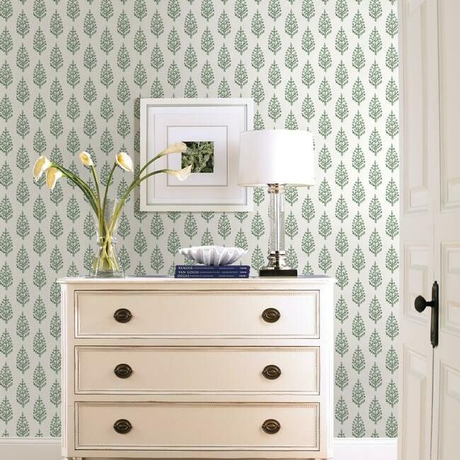 media image for Paisley On Calico Wallpaper in Green from the Simply Farmhouse Collection by York Wallcoverings 291