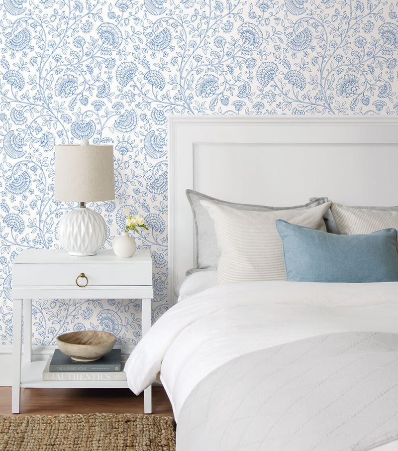 media image for Paisley Trail Peel-and-Stick Wallpaper in Blue Bell by NextWall 253