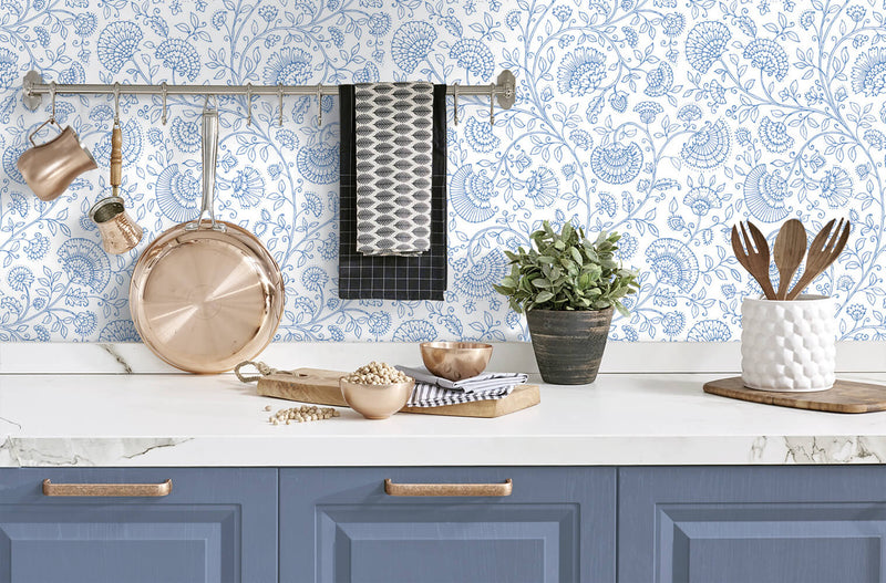 media image for Paisley Trail Peel-and-Stick Wallpaper in Blue Bell by NextWall 20
