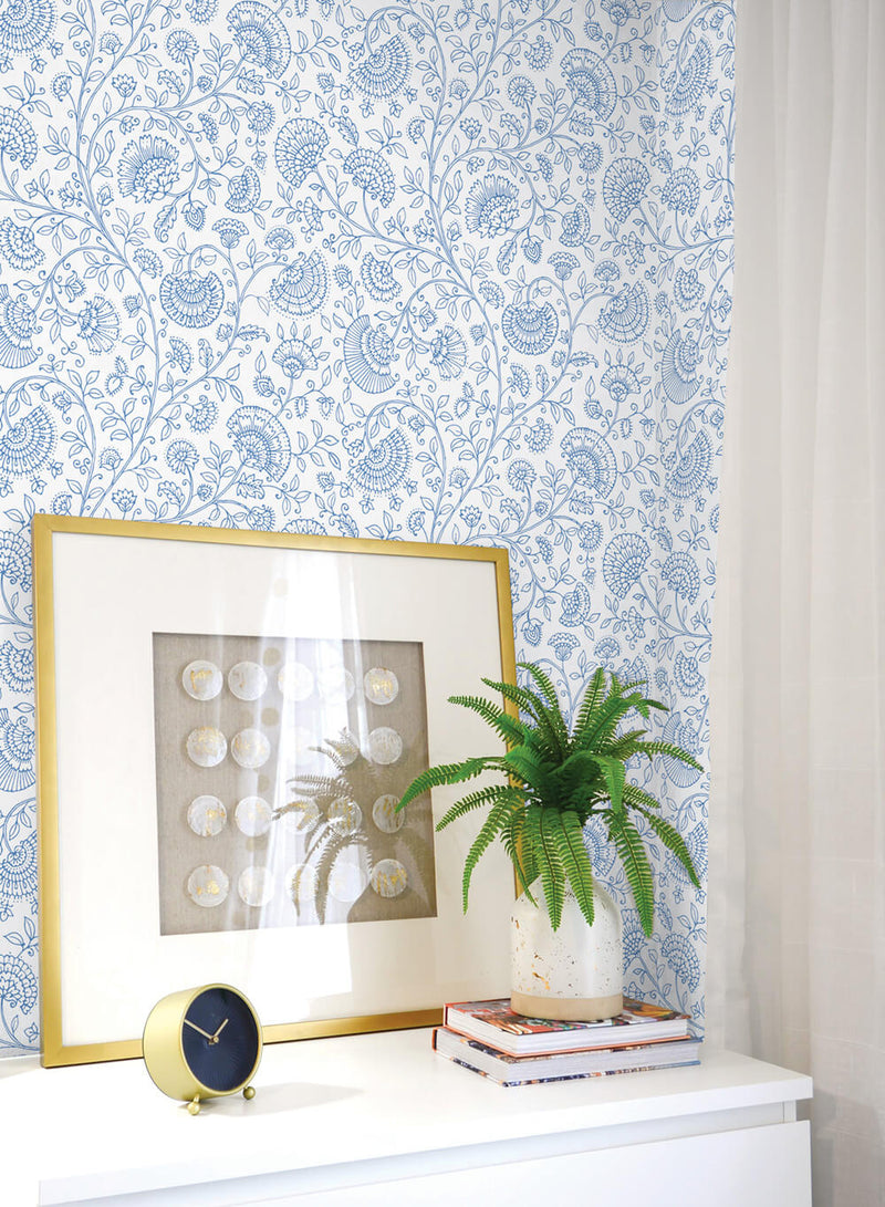 media image for Paisley Trail Peel-and-Stick Wallpaper in Blue Bell by NextWall 250