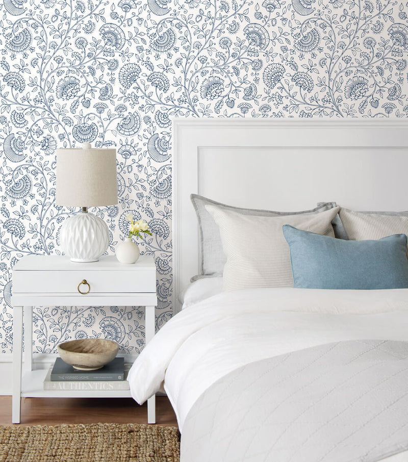 media image for Paisley Trail Peel-and-Stick Wallpaper in Midnight Blue by NextWall 265