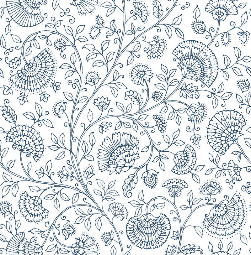 media image for Paisley Trail Peel-and-Stick Wallpaper in Midnight Blue by NextWall 25