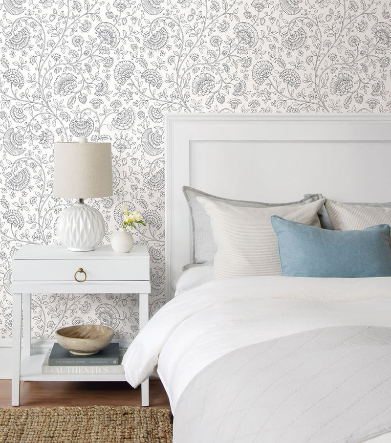 media image for Paisley Trail Peel-and-Stick Wallpaper in Slate Grey by NextWall 295
