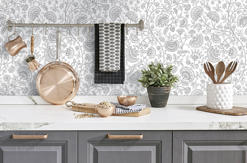 media image for Paisley Trail Peel-and-Stick Wallpaper in Slate Grey by NextWall 281