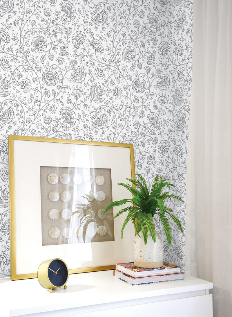 media image for Paisley Trail Peel-and-Stick Wallpaper in Slate Grey by NextWall 271