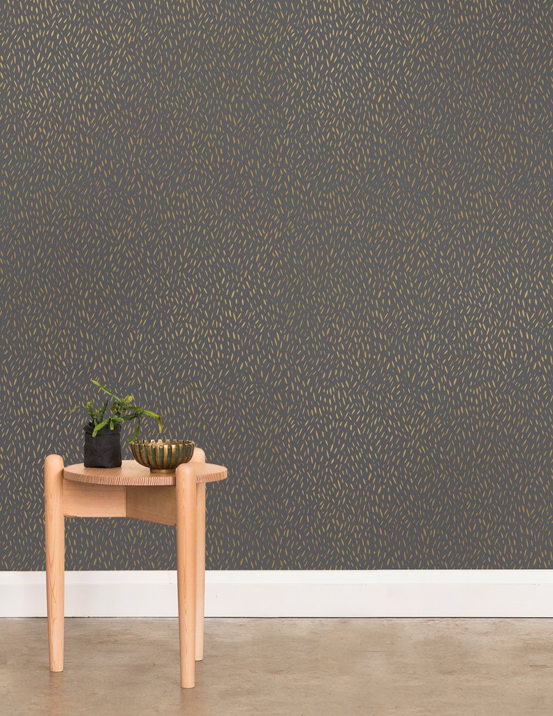 media image for Palea Wallpaper in Gold on Charcoal design by Thatcher Studio 262