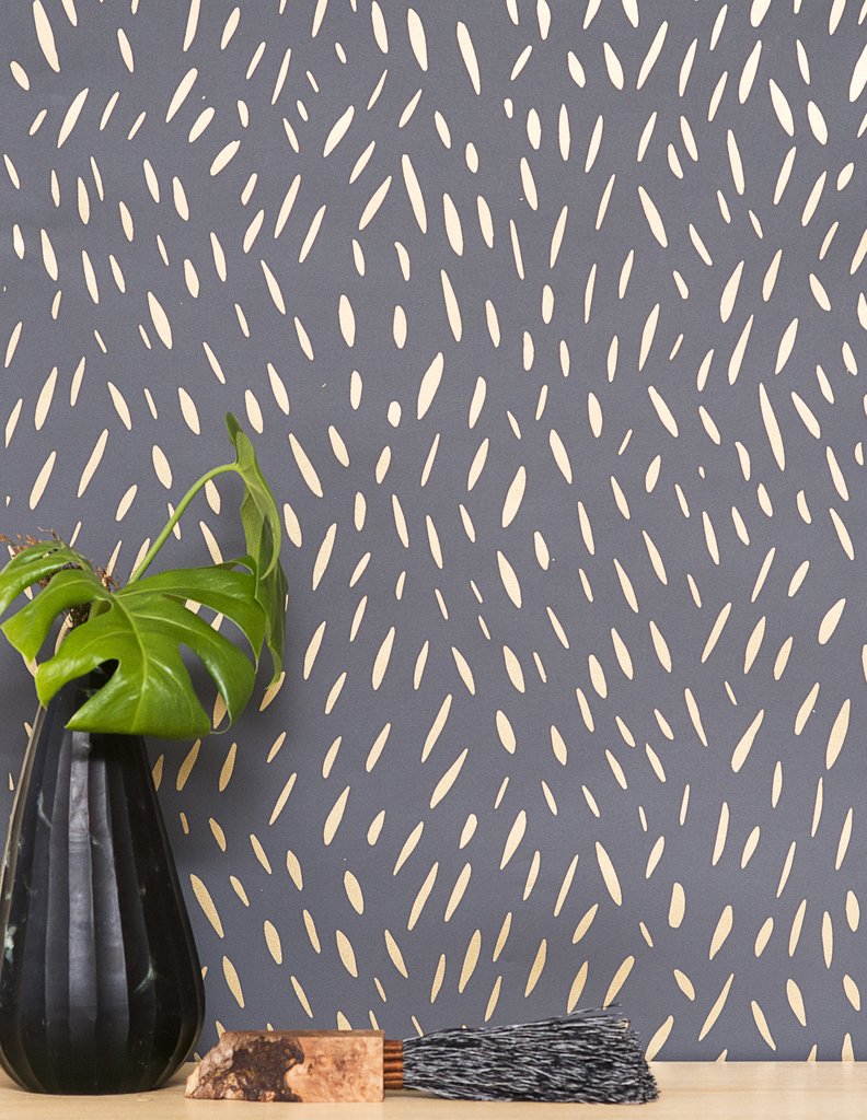 media image for Palea Wallpaper in Gold on Charcoal design by Thatcher Studio 247