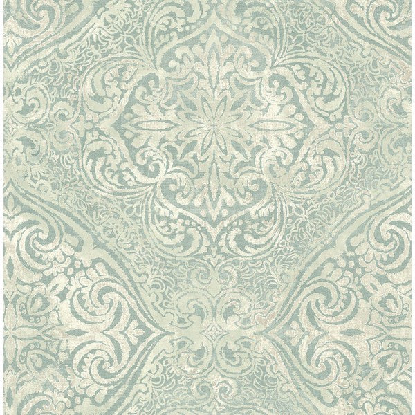 media image for sample palladium damask wallpaper in aqua metallic by seabrook wallcoverings 1 272