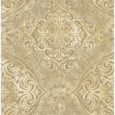 product image of Palladium Damask Wallpaper in Gold by Seabrook Wallcoverings 580