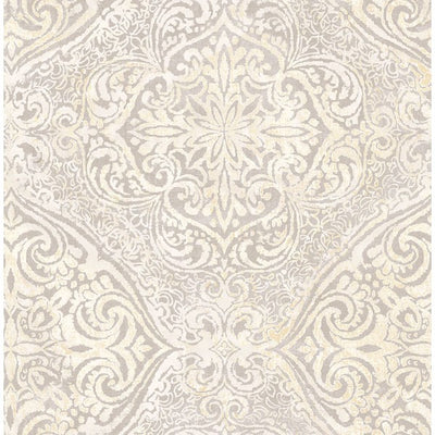 product image for Palladium Damask Wallpaper in Light Silver by Seabrook Wallcoverings 91