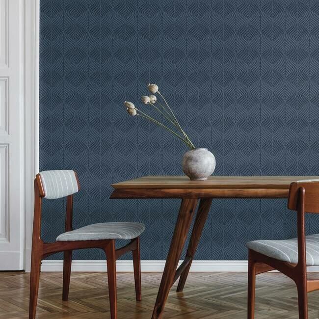 media image for Palm Thatch Wallpaper in Navy from the Silhouettes Collection by York Wallcoverings 226