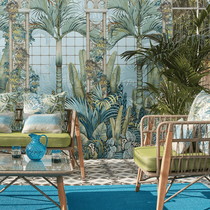 media image for Palm House Wall Mural in Leaf Green from the Mansfield Park Collection by Osborne & Little 221