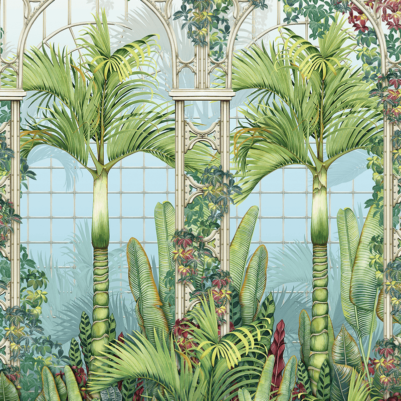 media image for Palm House Wall Mural in Leaf Green from the Mansfield Park Collection by Osborne & Little 211