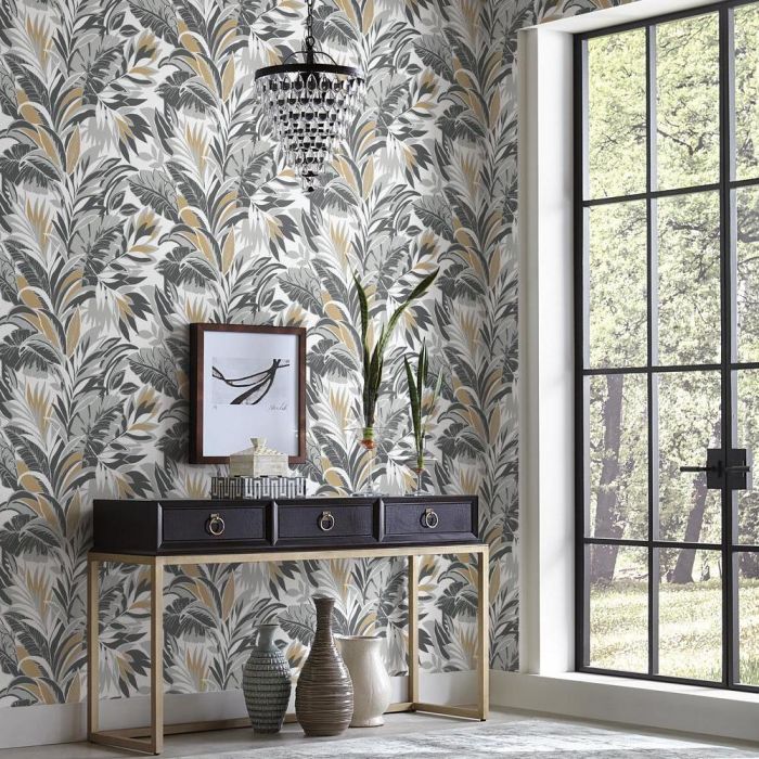 media image for Palm Silhouette Wallpaper in Black and Gold from the Conservatory Collection by York Wallcoverings 281