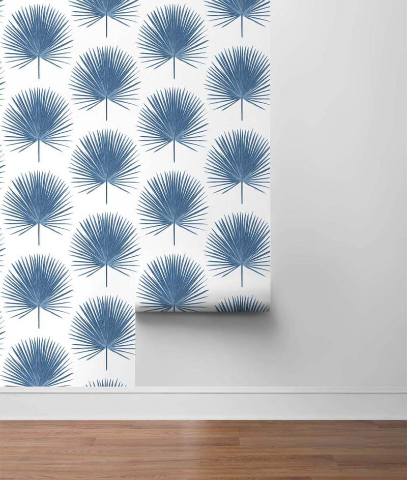 media image for Palmetto Palm Peel-and-Stick Wallpaper in Coastal Blue by NextWall 219