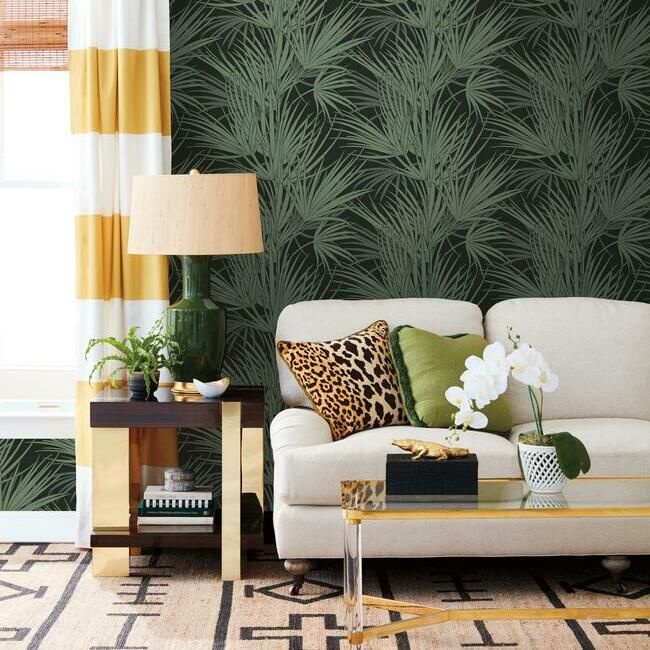 media image for Palmetto Wallpaper in Black and Green from the Silhouettes Collection by York Wallcoverings 268