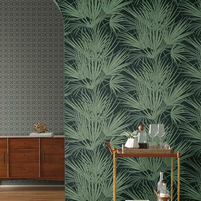 media image for Palmetto Wallpaper in Black and Green from the Silhouettes Collection by York Wallcoverings 298