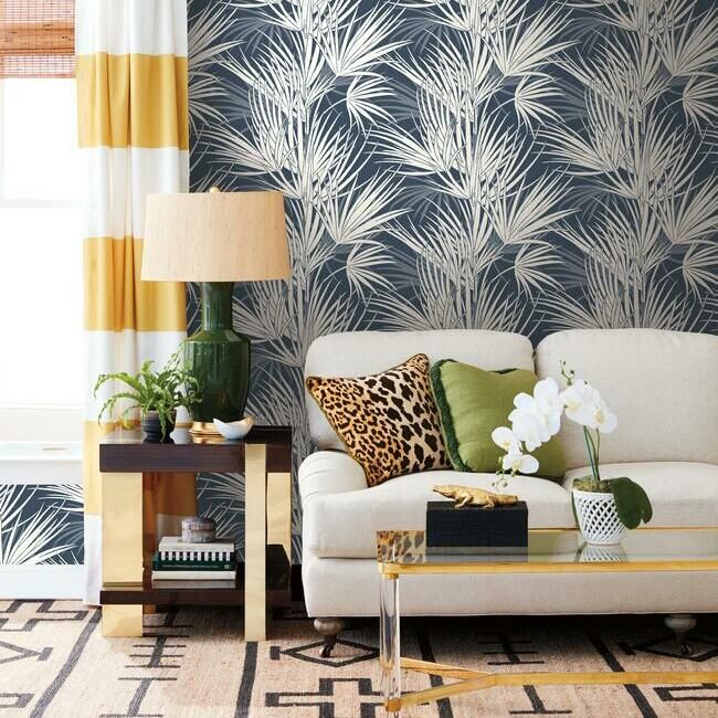 media image for Palmetto Wallpaper in Navy and White from the Silhouettes Collection by York Wallcoverings 228