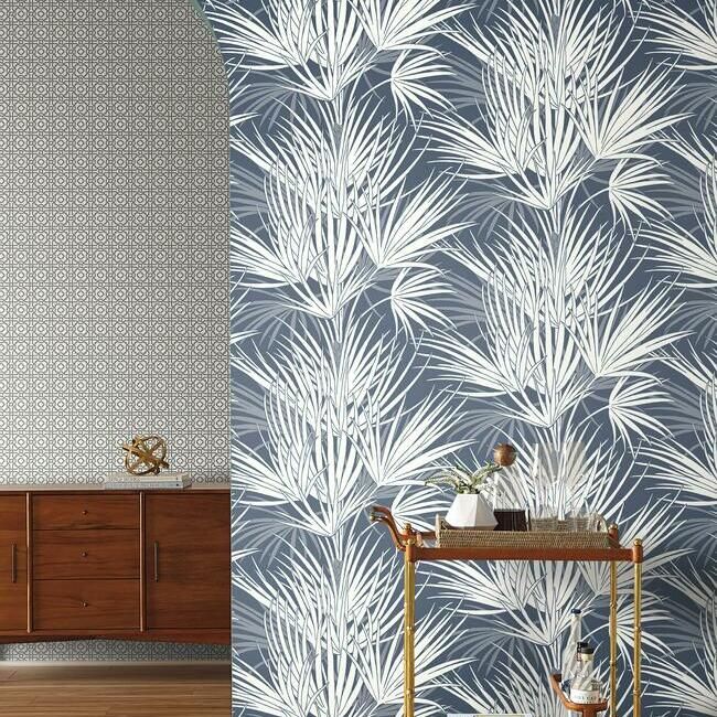 media image for Palmetto Wallpaper in Navy and White from the Silhouettes Collection by York Wallcoverings 276