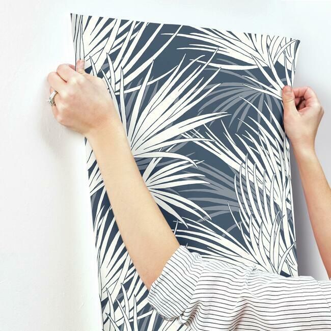 media image for Palmetto Wallpaper in Navy and White from the Silhouettes Collection by York Wallcoverings 224