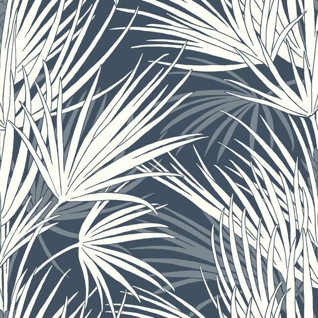 media image for Palmetto Wallpaper in Navy and White from the Silhouettes Collection by York Wallcoverings 253