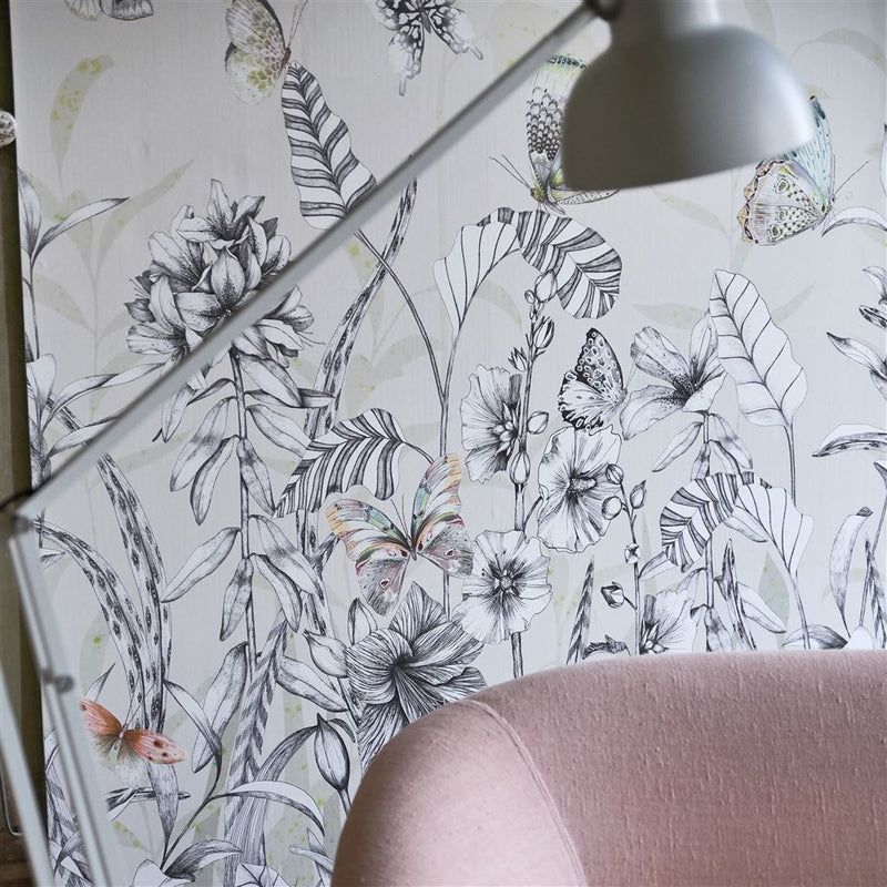 media image for Papillons Wall Mural in Birch from the Mandora Collection by Designers Guild 21
