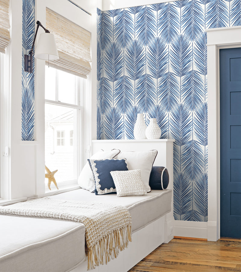 media image for Paradise Palm Peel-and-Stick Wallpaper in Blue by NextWall 266