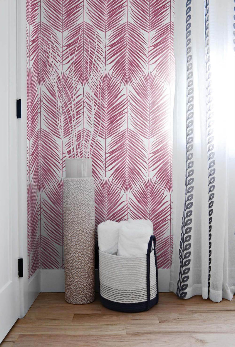 media image for Paradise Palm Peel-and-Stick Wallpaper in Cerise Pink by NextWall 21