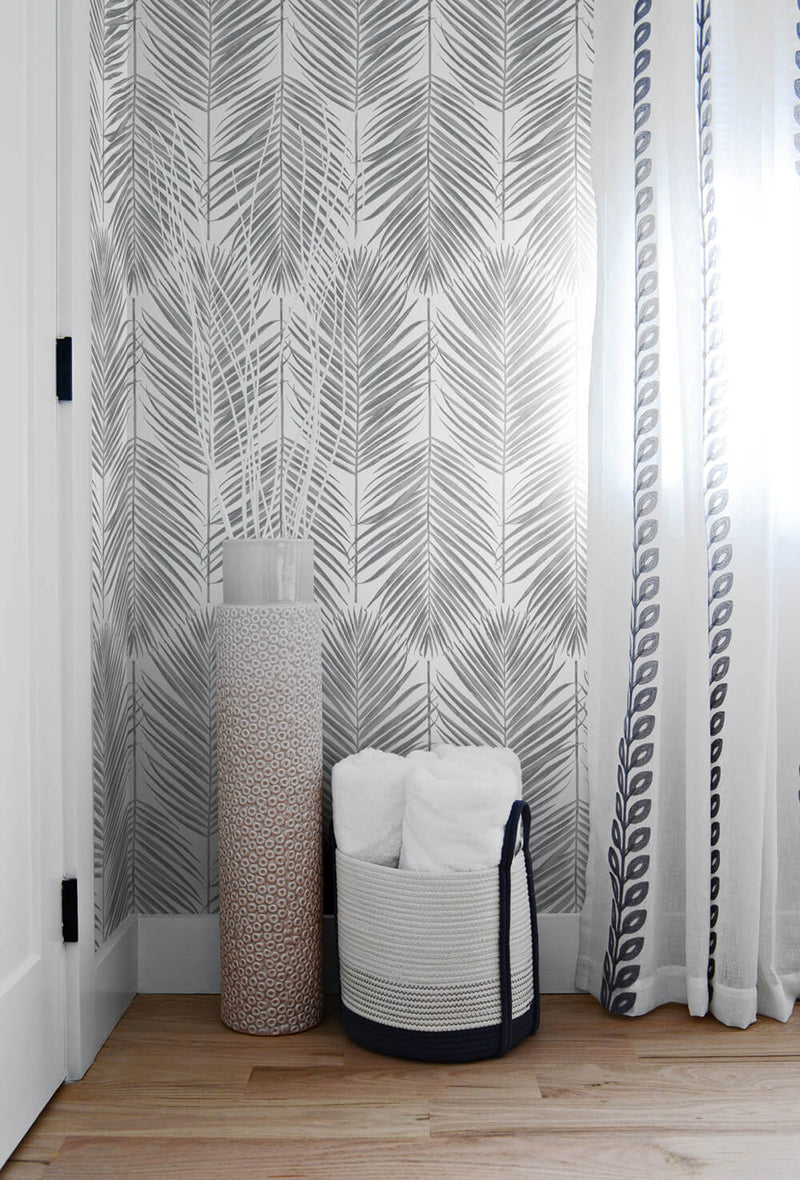 media image for Paradise Palm Peel-and-Stick Wallpaper in Daydream Grey by NextWall 278